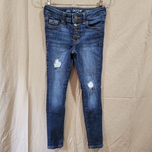 Cat & Jack Girls size 7 blue high waisted button fly distressed skinny jeans